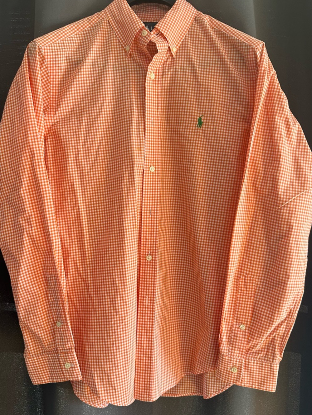 Ralph Lauren Orange Gingham Button-Down Shirt with Green Pony